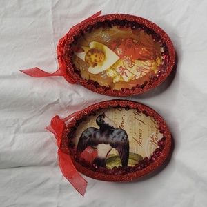 Vintage Glass Framed Red Ornaments Mini Wall Hangings Valentine's Day Hearts